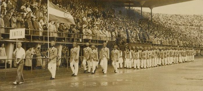 The Indian contingent at the opening ceremony, Helsinki 1952